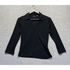 George Faux Wrap Top Womens S (4/6) Black Long Sleeve Everyday Gathering Detail